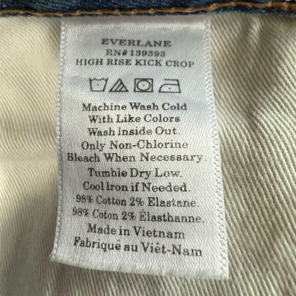 Everlane Womens The Kick Crop Jeans High-Rise Frayed Raw Hem Faded Blue Wash 29 - Picture 4 of 7